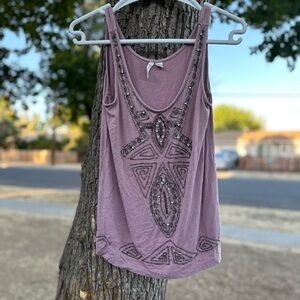 LC Lauren Conrad Mauve Embellished Tank Top